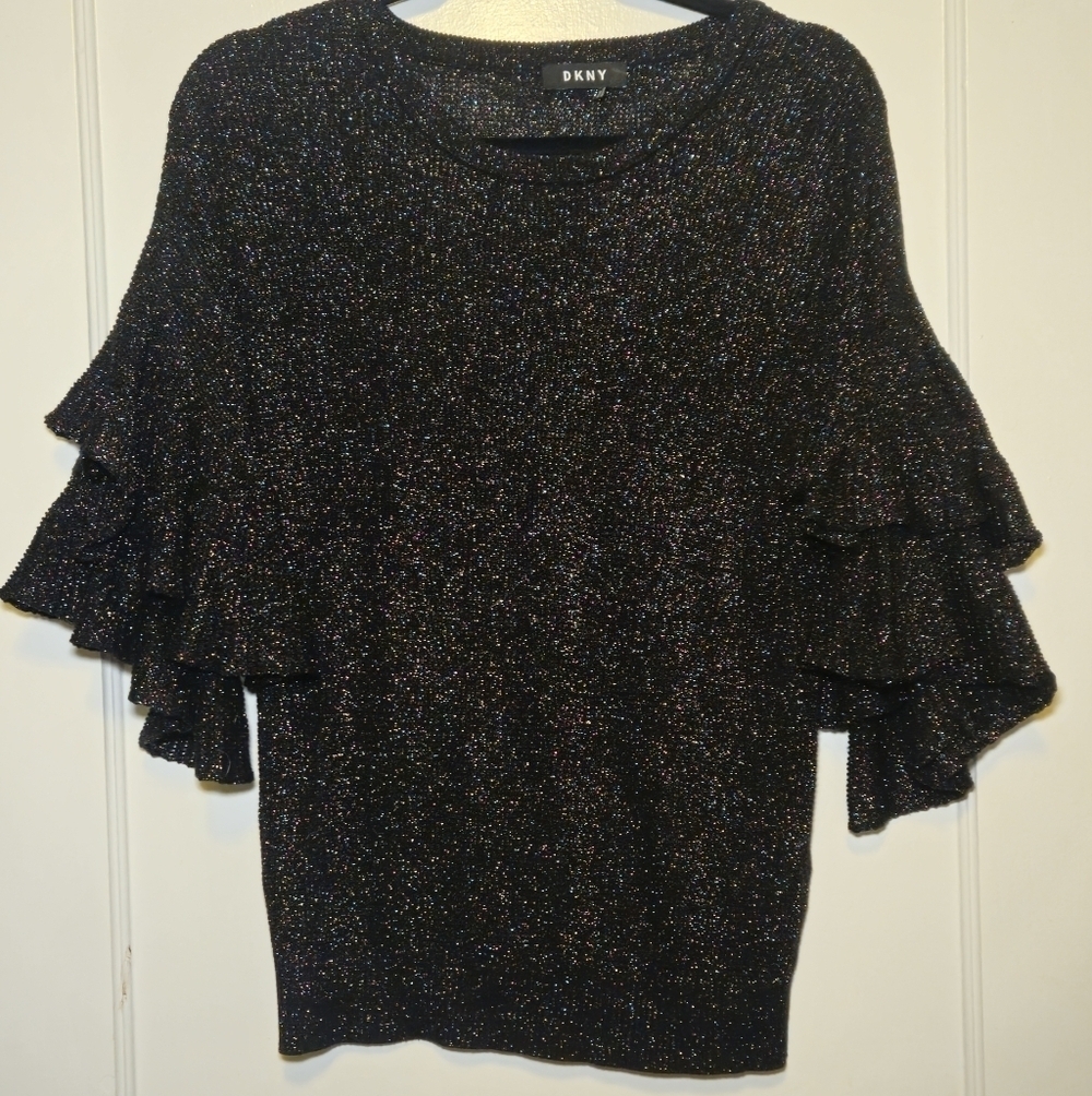 DKNY Black Ruffled Sleeve Sweater